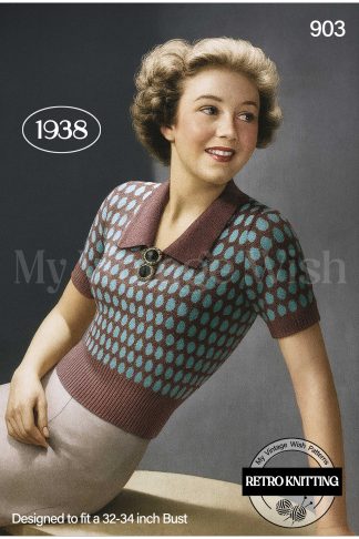 Vintage Knitting Pattern – Women’s Fair Isle Two-Colour Jumper (32–34” Bust)