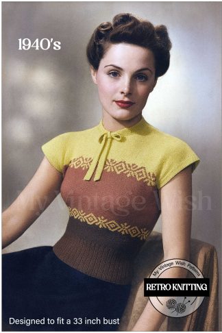 Vintage 1940s Cap Sleeve Sweater Knitting Pattern – 3-Ply - Bust 33"