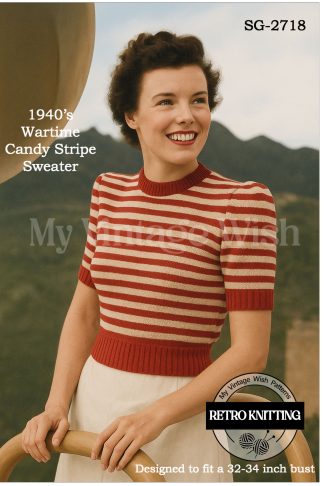 Vintage 1940s Striped Jumper Knitting Pattern | Short or Long sleeve Bust 32-34