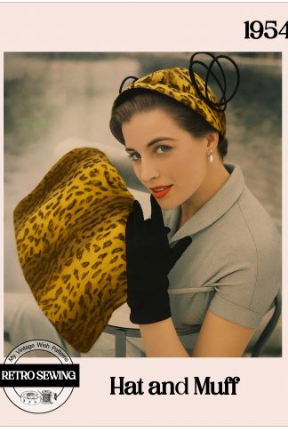 1954 Vintage Hat & Muff Sewing Pattern – Winter Accessories with Bendable Trim & Hidden Pocket
