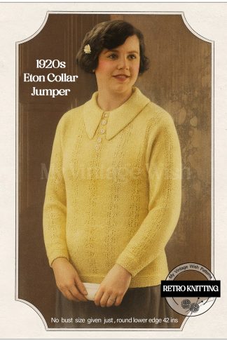 Vintage 1920s Knitting Pattern – Fancy Stitch Jumper with Eton Collar & Pearl Buttons