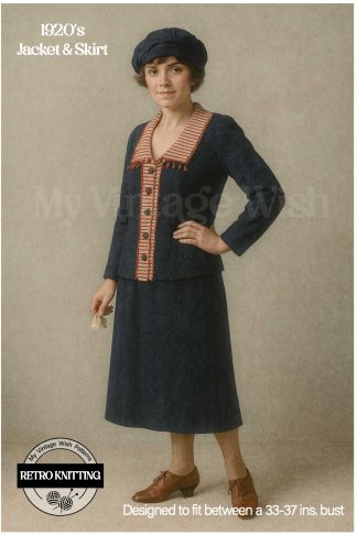 1920s Women’s Two-Piece Knitting Pattern: Jacket with Waistcoat-Effect Front & Striped Collar (Bust 33–37″)