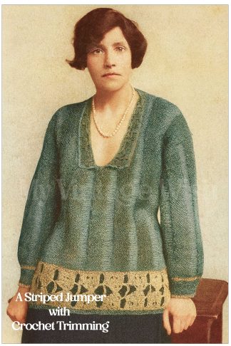 Vintage 1920s Jumper Knitting Pattern with Crochet Trim (Bust 34–36")