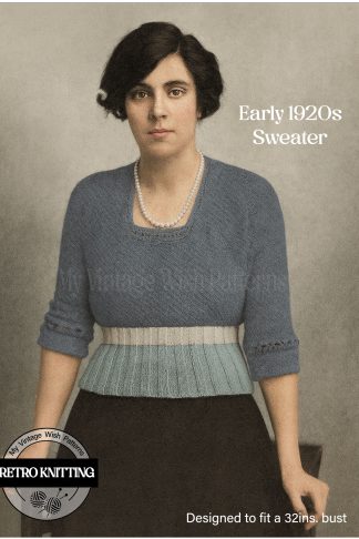 Vintage 1920s Square-Neck Sweater Knitting Pattern with Crochet Trim