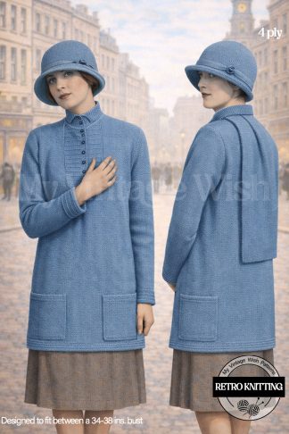 1920s Knitting & Crochet Pattern – Smart Tunic Jumper with Matching Hat and Scarf