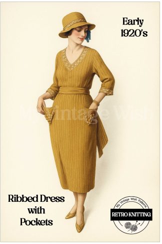 Vintage 1920s Ribbed Knit Dress Pattern – Easy Fit (Bust 32–36) & Adjustable Length