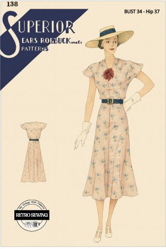 Vintage 1930s Sewing Pattern – Elegant Chiffon Afternoon & Evening Dress with Cap Sleeves (Bust 34")
