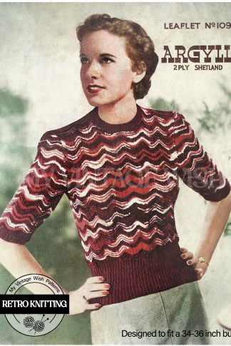 Vintage 1940s Ladies Argyll Sweater Knitting Pattern | Bust 34-36