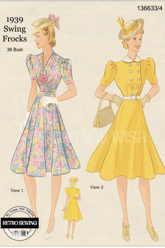1930s Swing Frock Sewing Pattern – Vintage Flared Dress Pattern for Bust 36