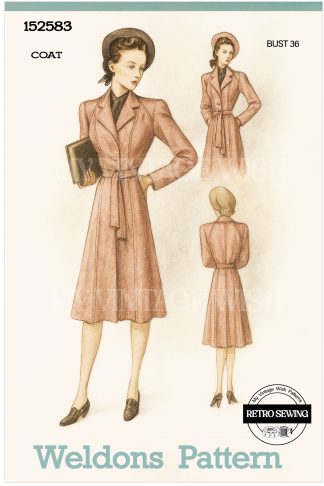 1940s Wrap Coat Sewing Pattern – Tie Belt, Bust 36"