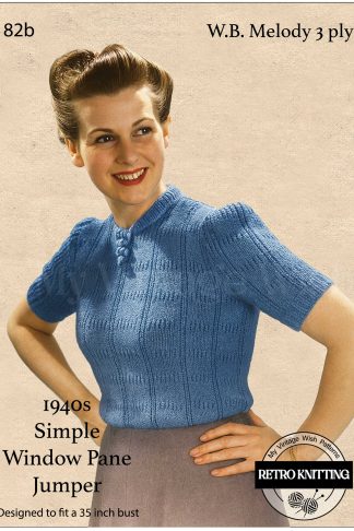 1940's Easy Wartime Sweater Knitting Pattern Bust 35ins