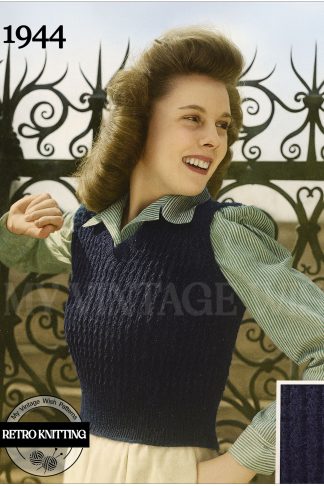 Vintage 1944 Lady’s Bobble Rib Pullover Knitting Pattern – Bust 32-34"
