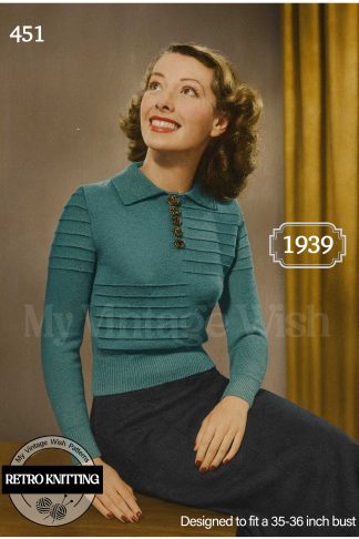 1940s Trimmed with Tucks Knitting Pattern – Beginner Jumper Design in 3-Ply Wool