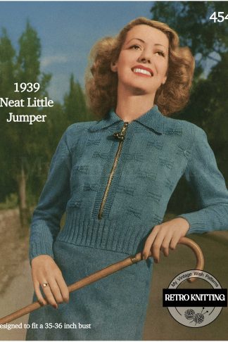 1930s Country Chic Jumper Knitting Pattern – Classic 3-Ply Design with Zip Fastener