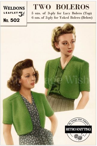 1940s Bolero Knitting Pattern – Lacy Bolero and Shoulder Yoke Bolero in 3 Ply Wool