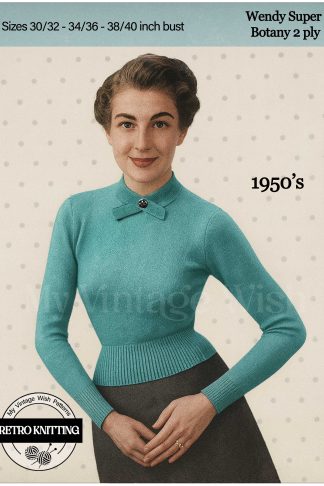 1950s Crossover Collar Sweater Knitting Pattern – Bust 30–40