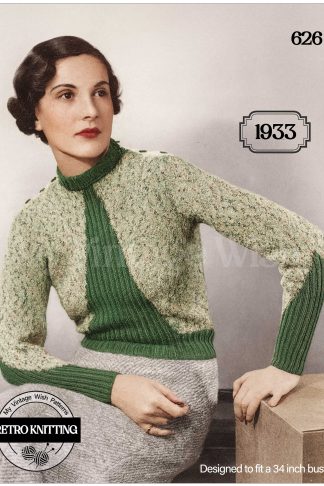 Vintage 1930s Women’s Polo Neck Jumper Knitting Pattern – Classic Tweed Design