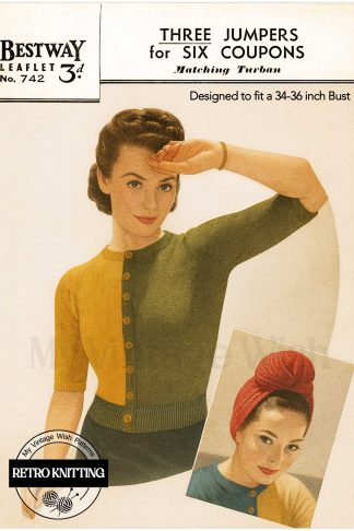 1940s Vintage Knitting Pattern – Mix and Match Sweater with Matching Turban