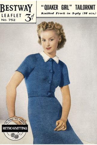 Quaker Girl Knitted Dress Pattern | 1930s Spring Summer 3 Ply Knit Dress | Bust 32 Vintage Style