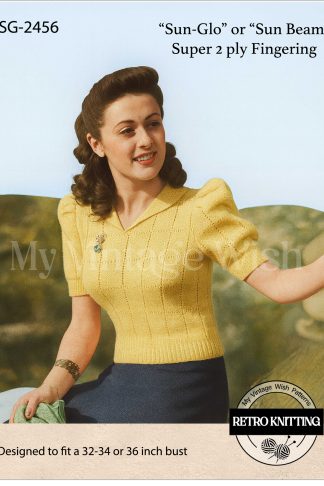 1940s Windowpane Jumper – Vintage Women’s Knitting Pattern, Bust 32–36