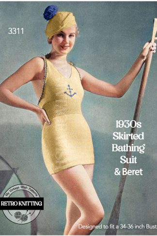 1930s Bathing Suit and Beret Knitting Pattern | Vintage Swimsuit Pattern | Bust 34–36