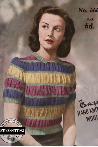 1940's Striped Ruched Sweater Vintage Knitting Pattern Bust 34-36