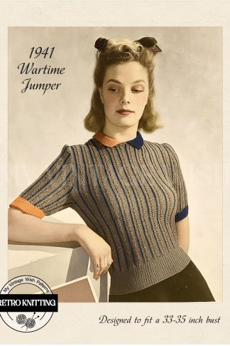 Vintage 1940s Sideways Knit Striped Sweater Pattern, Wartime Jumper Design