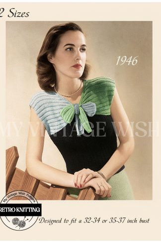 1940s Pussy Bow Sweater Knitting Pattern: Cap Sleeve Blouse 2 Sizes
