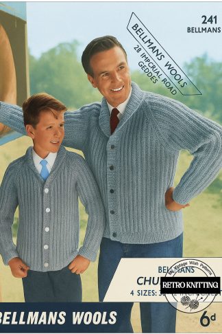1950s–60s Shawl Collar Cardigan Knitting Pattern – Chest 34–44