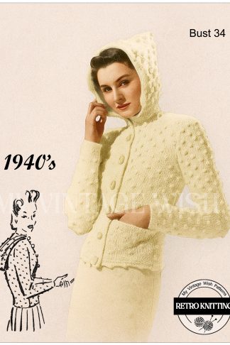Vintage Wartime Pixie-Hood Jacket Knitting Pattern – 4-Ply Doubled for Warmth (Bust 34")