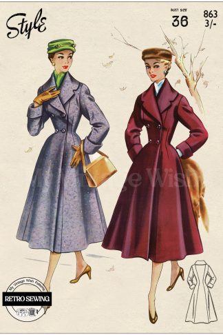 1950s Double-Breasted Coat Sewing Pattern – Shawl Collar