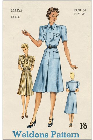 1940s Shirtwaist Dress Sewing Pattern – Yoked Bodice & Pockets