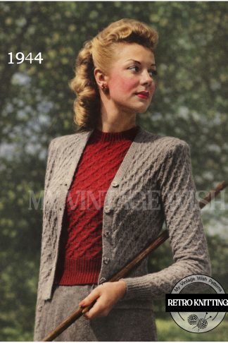1940s Vintage Cable Twin Set Knitting Pattern for Cardigan and Jumper in 3 Ply