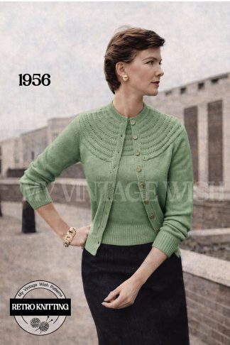 1950s Twin Set Knitting Pattern – Raised Yoke Sweater & Cardigan