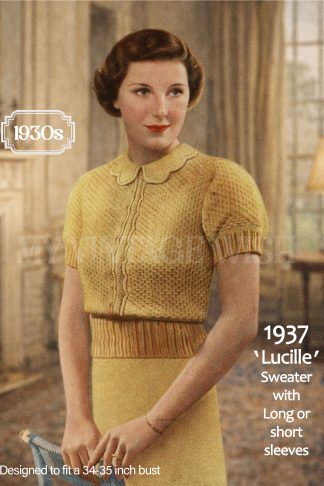 1930s Vintage Knitted Blouse with Petal Collar | Women’s Jumper Pattern, Bust 34–35