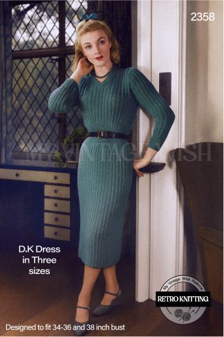 1950s Ribbed Knitted Dress Pattern – Top-Down, Bust 33–38
