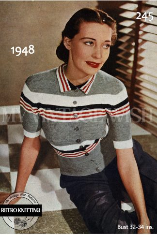 1940s Vintage Knitting Pattern for Striped Garter Stitch Jumper Sweater