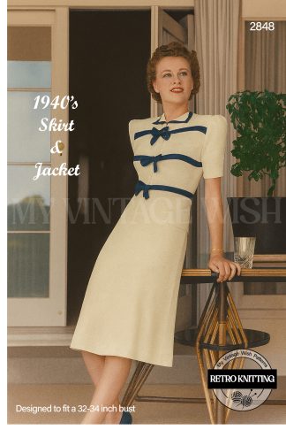 Vintage 1940s Knitting Pattern for Ladies Jacket and Skirt | Bust 32-34