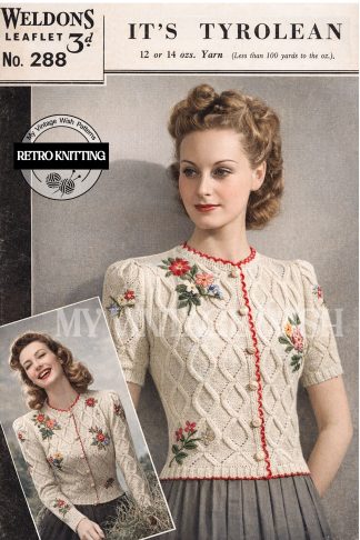 1940s Tyrolean Floral Jumper Vintage Knitting Pattern with Embroidery and Crochet Edges