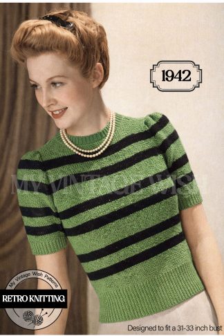 1940s Wartime Striped Sweater | Vintage Knitting Pattern