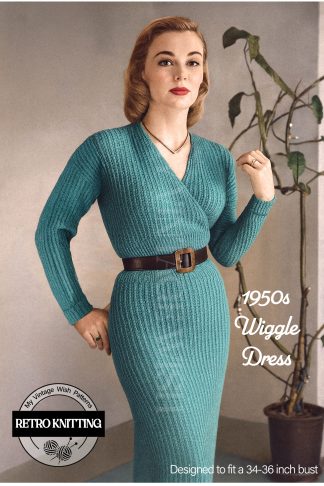 1950s Wiggle Dress Knitting Pattern – Crossover Front & Ribbed Design