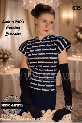 1940s Evening Sweater Vintage Knitting Pattern – Four Sizes