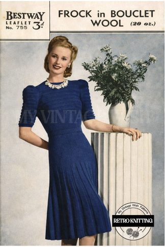 Vintage 1940s Bouclé Wool Knitted Dress Pattern – Bestway Frock Design