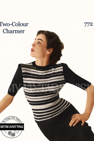 1950s Striped Sweater Knitting Pattern – Bust 32–34