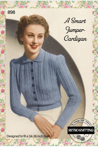 1940s Vintage Knitting Pattern – Moss Stitch and Rib Cardigan Jumper