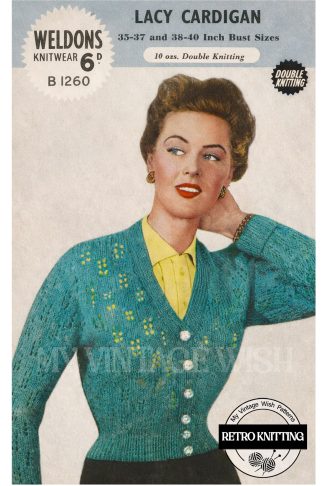 1950s Lace Cardigan Knitting Pattern – Bust 34–38