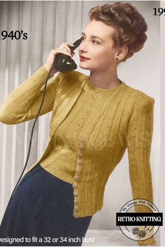 Vintage 1940s Twin Set Knitting Pattern – Classic Austrian Stitch Cable Design (3 Ply Yarn, 2 Sizes)