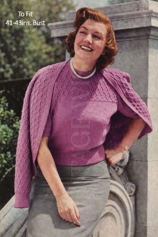 Plus Size 1950s Twin Set Cardigan & Sweater Knitting Pattern