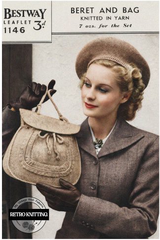 1940s Beret and Handbag Knitting Pattern – Vintage Women’s Accessory Set