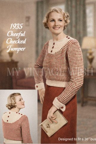 1930s Checked Jumper Knitting Pattern for Women – Bust 36″